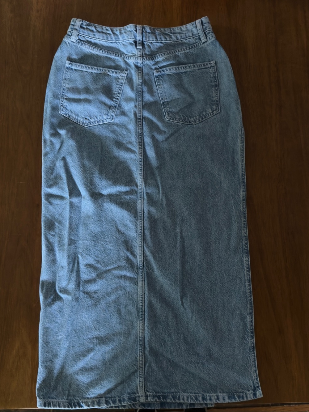 Francesca’s Light Wash Denim Midi Skirt with High Slit - Picture 2 of 3